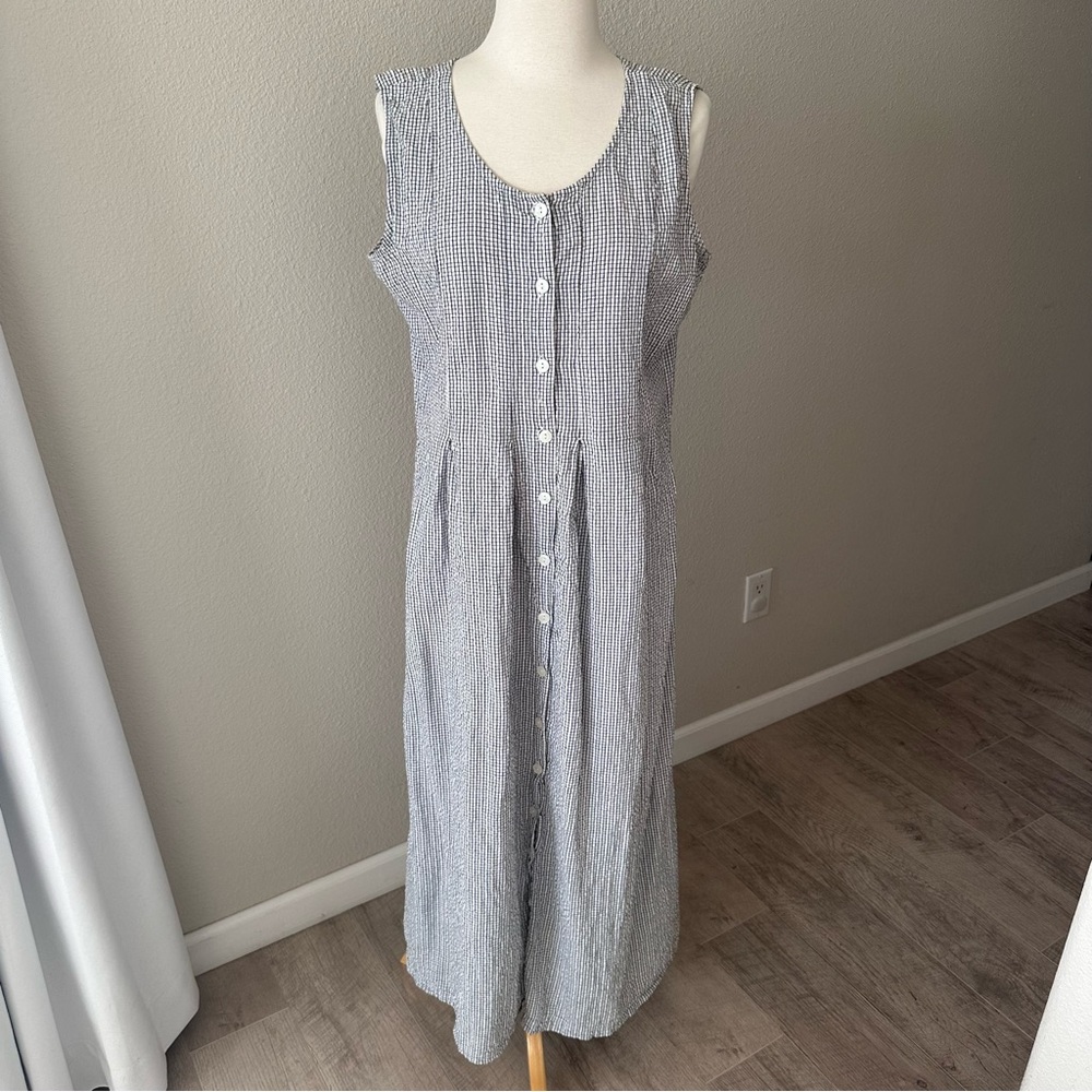 100% Cotton Crinkle Checker Gingham Sleeveless Maxi Dress